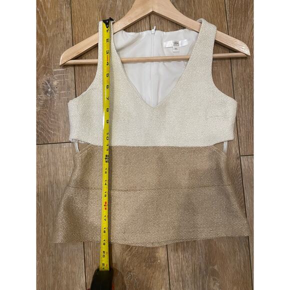Drew Colorblock Woven Cutout Tank Blouse Cream Tan V Neck Lined Sz XS - Picture 8 of 8